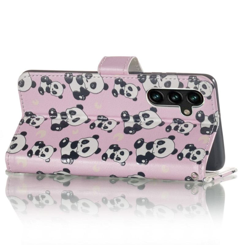 Capa De Couro Para Samsung Galaxy S23 5G De Cordão Pandas Strappy