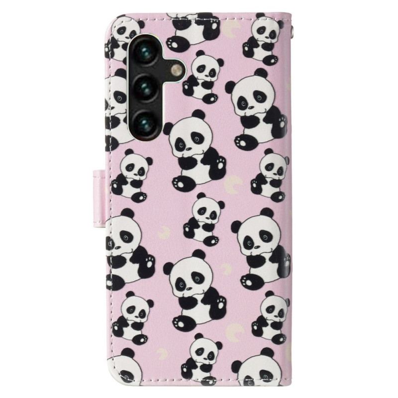 Capa De Couro Para Samsung Galaxy S23 5G De Cordão Pandas Strappy