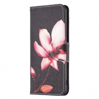 Capa De Couro Para Samsung Galaxy S23 5G Flor Em Fundo Preto