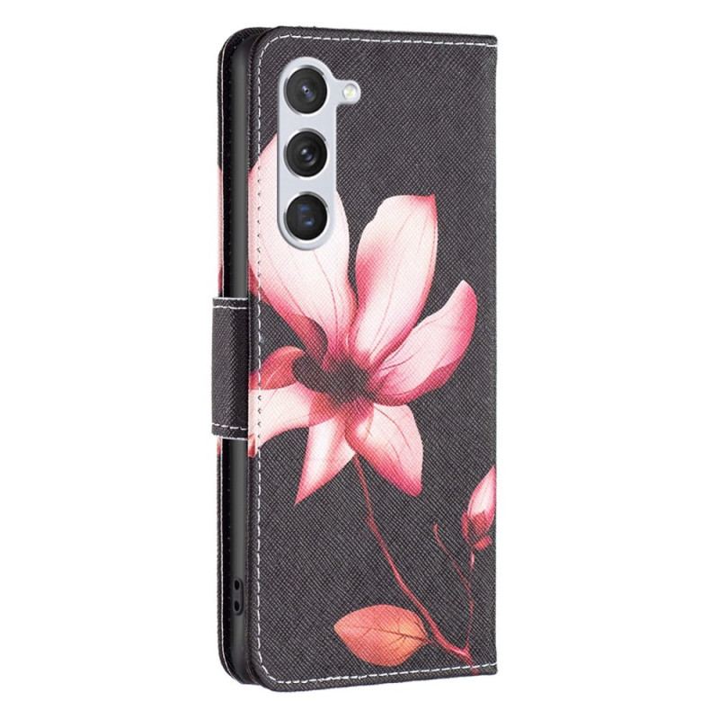 Capa De Couro Para Samsung Galaxy S23 5G Flor Em Fundo Preto