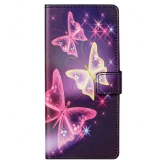 Capa De Couro Para Samsung Galaxy S23 5G Lindas Borboletas