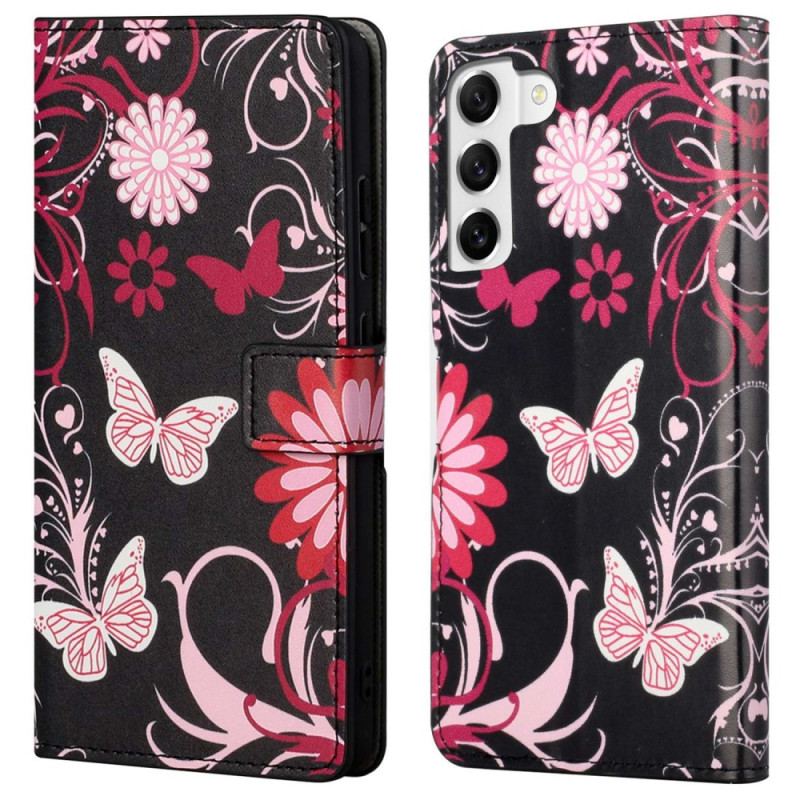 Capa De Couro Para Samsung Galaxy S23 5G Lindas Borboletas