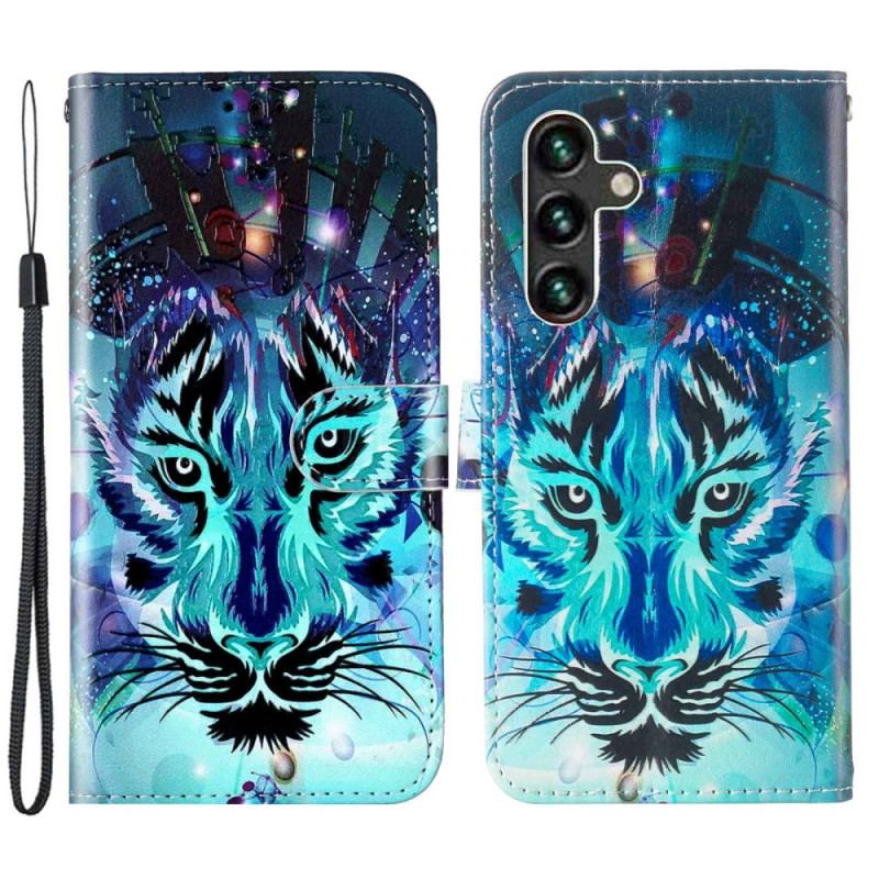 Capa De Couro Para Samsung Galaxy S23 5G O Tigre Com Cordão