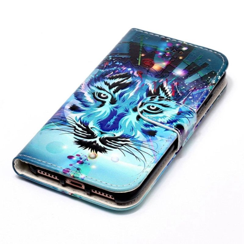 Capa De Couro Para Samsung Galaxy S23 5G O Tigre Com Cordão