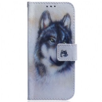 Capa Em Pele Para Samsung Galaxy S23 5G Aquarela Lobo