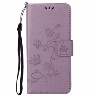 Capa Em Pele Para Samsung Galaxy S23 5G Borboletas E Flores