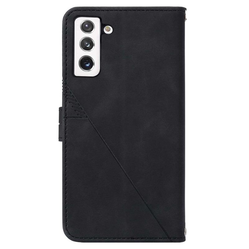 Capa Em Pele Para Samsung Galaxy S23 5G De Cordão Cintas Triângulos