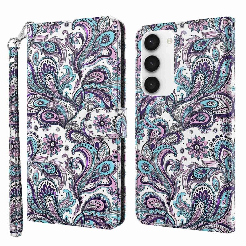 Capa Em Pele Para Samsung Galaxy S23 5G De Cordão Padrão Strappy Paisley