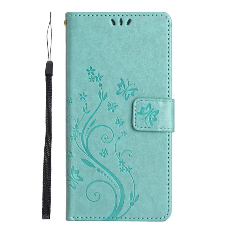 Capa Em Pele Para Samsung Galaxy S23 5G De Cordão Strappy Floral