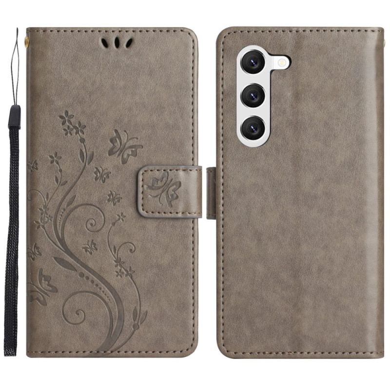 Capa Em Pele Para Samsung Galaxy S23 5G De Cordão Strappy Floral