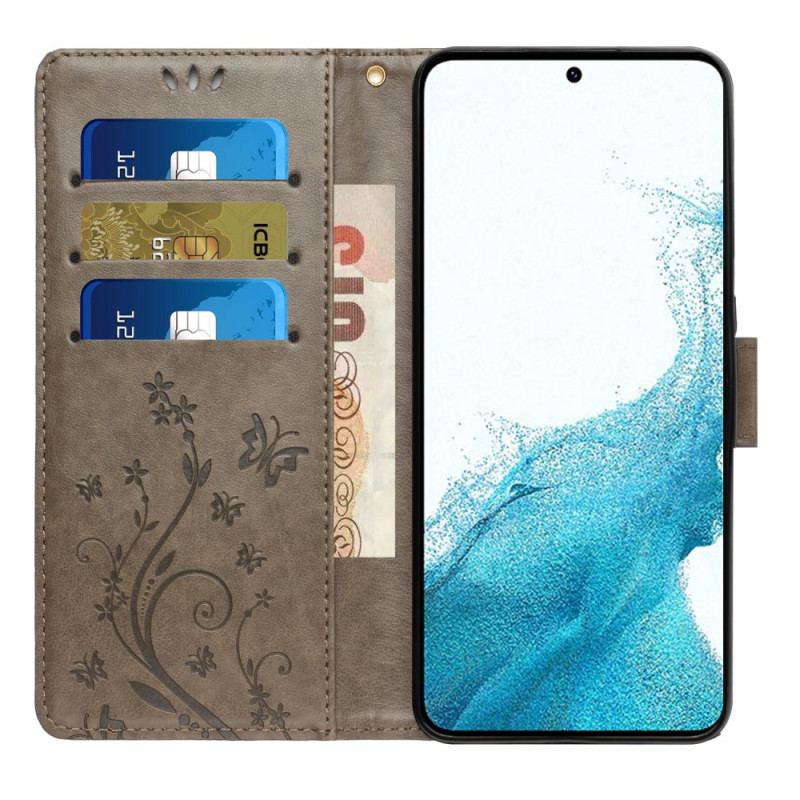 Capa Em Pele Para Samsung Galaxy S23 5G De Cordão Strappy Floral