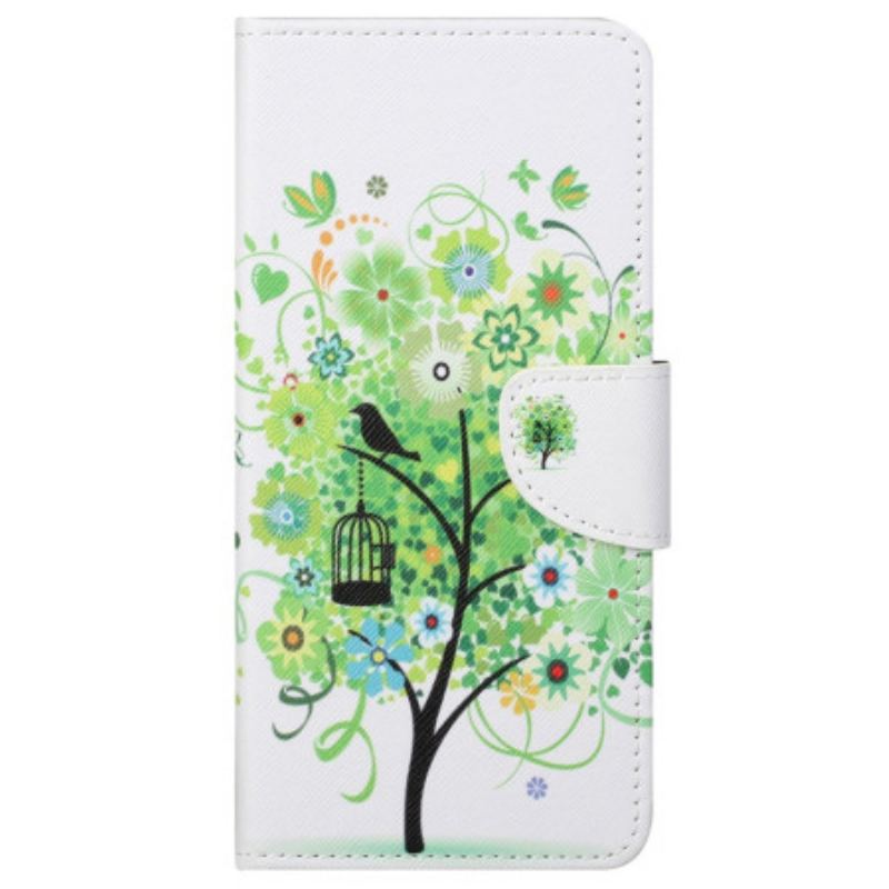 Capa Flip Para Samsung Galaxy S23 5G Árvore Com Folhas Verdes