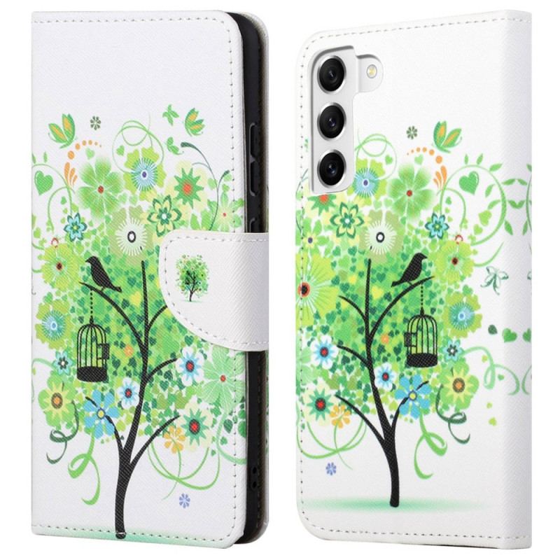 Capa Flip Para Samsung Galaxy S23 5G Árvore Com Folhas Verdes