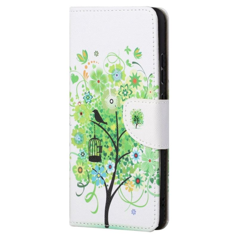 Capa Flip Para Samsung Galaxy S23 5G Árvore Com Folhas Verdes