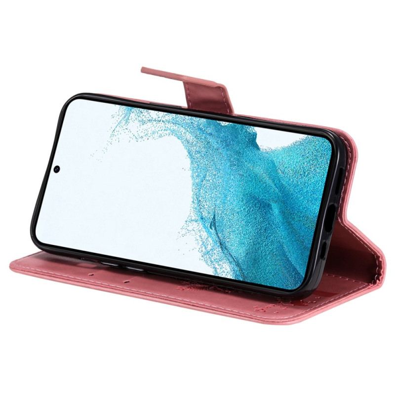 Capa Flip Para Samsung Galaxy S23 5G Árvore De Gato Com Cordão