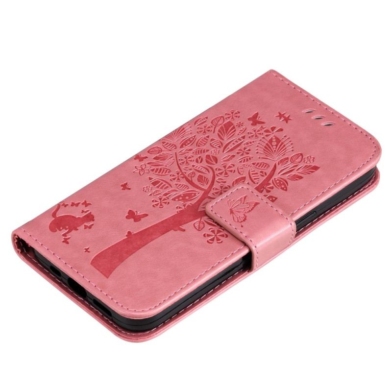 Capa Flip Para Samsung Galaxy S23 5G Árvore De Gato Com Cordão