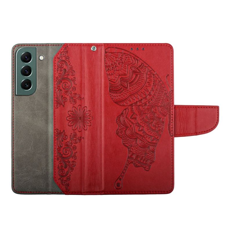 Capa Flip Para Samsung Galaxy S23 5G Borboleta Barroca De Dois Tons