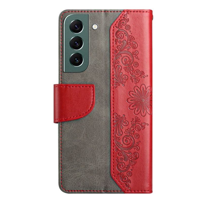 Capa Flip Para Samsung Galaxy S23 5G Borboleta Barroca De Dois Tons