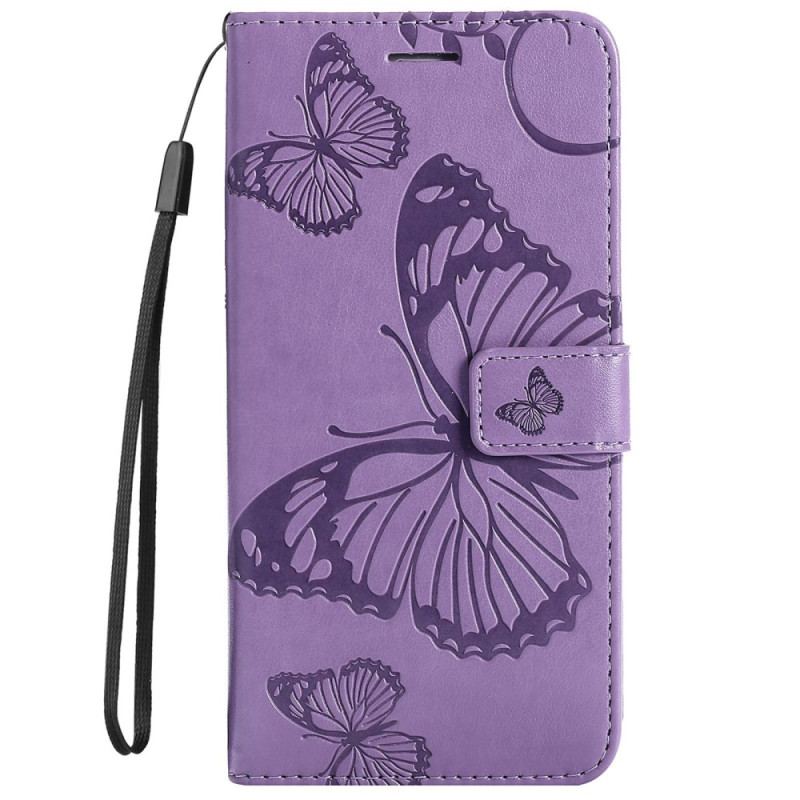 Capa Flip Para Samsung Galaxy S23 5G De Cordão Borboletas Gigantes