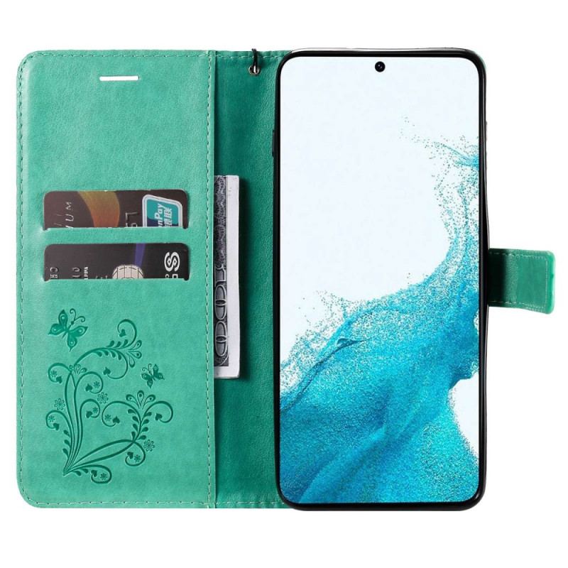 Capa Flip Para Samsung Galaxy S23 5G De Cordão Borboletas Gigantes