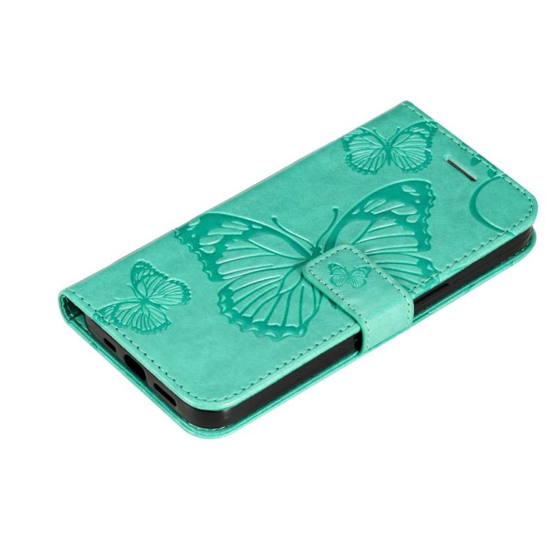 Capa Flip Para Samsung Galaxy S23 5G De Cordão Borboletas Gigantes