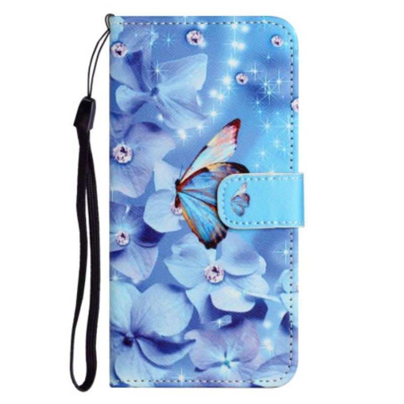 Capa Flip Para Samsung Galaxy S23 5G De Cordão Borboletas Strappy Diamond