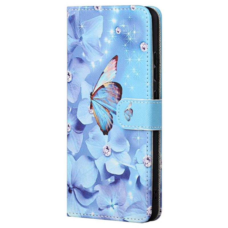 Capa Flip Para Samsung Galaxy S23 5G De Cordão Borboletas Strappy Diamond