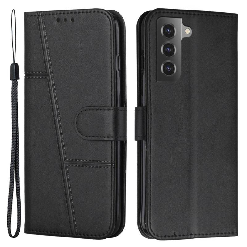 Capa Flip Para Samsung Galaxy S23 5G De Cordão Estilo De Couro Geométrico Com Tiras