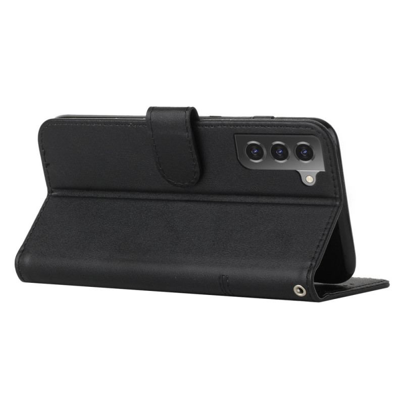 Capa Flip Para Samsung Galaxy S23 5G De Cordão Estilo De Couro Geométrico Com Tiras