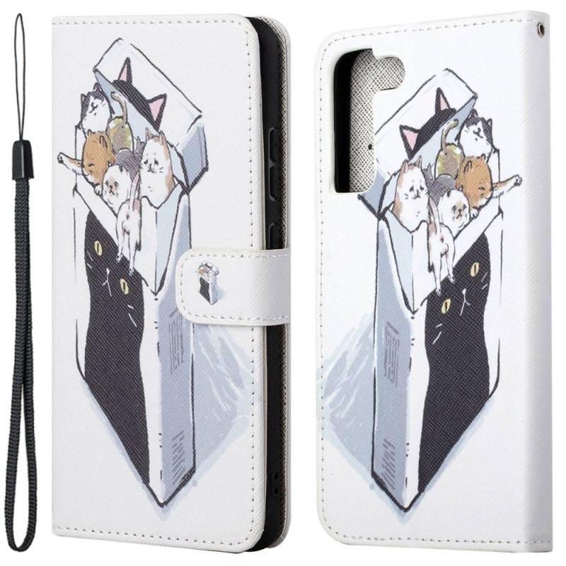 Capa Flip Para Samsung Galaxy S23 5G De Cordão Gatos De Entrega Com Tangas