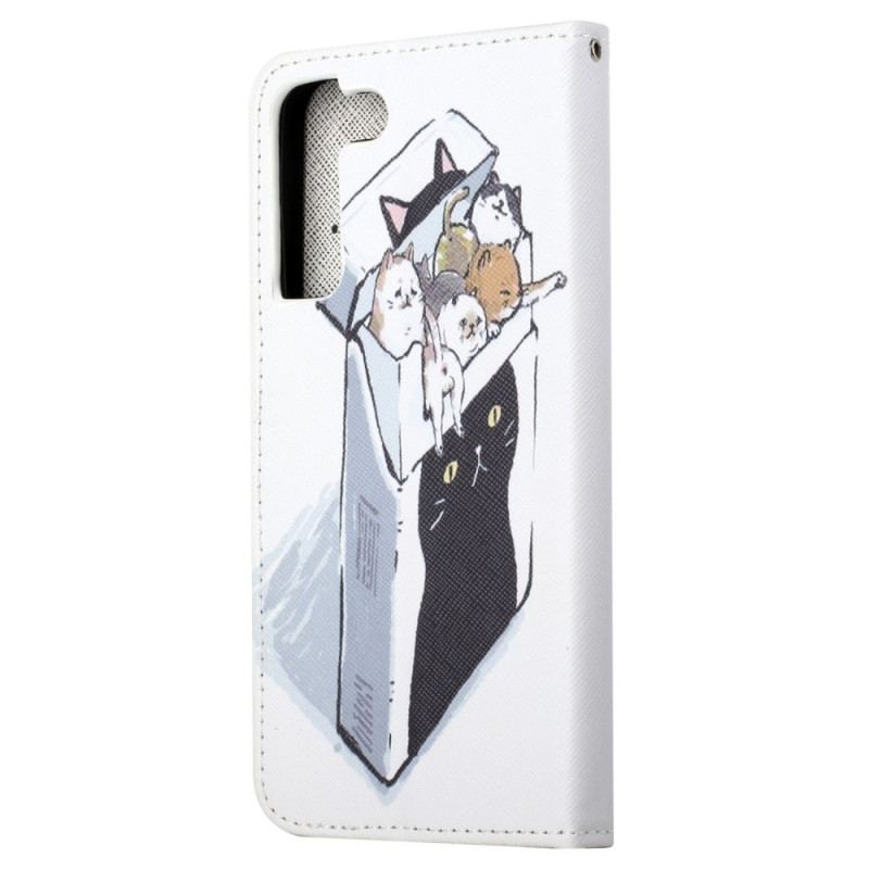 Capa Flip Para Samsung Galaxy S23 5G De Cordão Gatos De Entrega Com Tangas