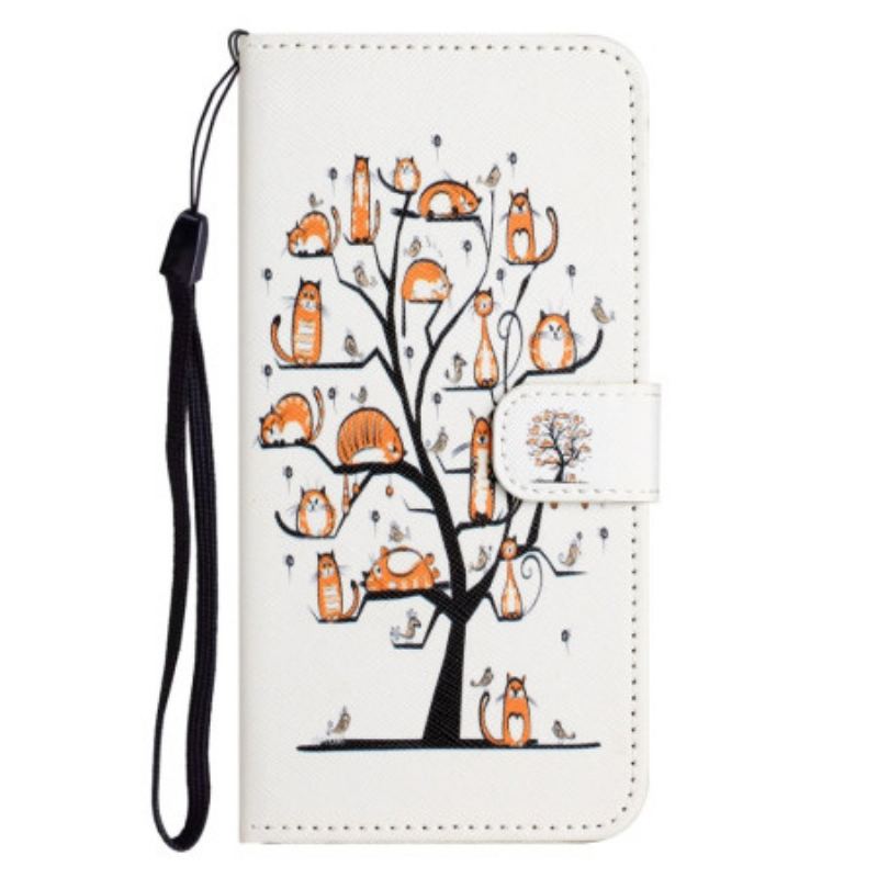 Capa Flip Para Samsung Galaxy S23 5G De Cordão Gatos Na Árvore Tanga