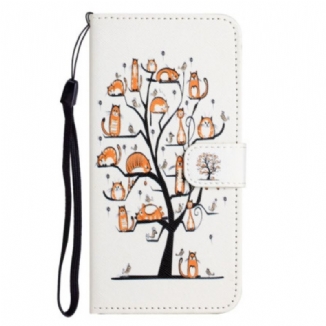 Capa Flip Para Samsung Galaxy S23 5G De Cordão Gatos Na Árvore Tanga