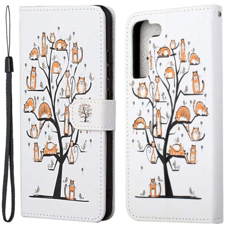 Capa Flip Para Samsung Galaxy S23 5G De Cordão Gatos Na Árvore Tanga