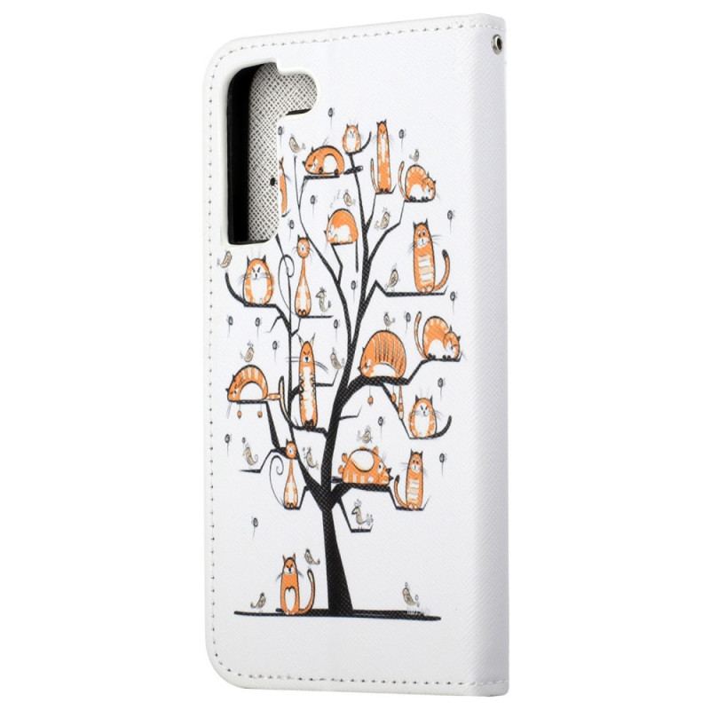 Capa Flip Para Samsung Galaxy S23 5G De Cordão Gatos Na Árvore Tanga