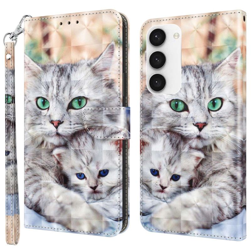 Capa Flip Para Samsung Galaxy S23 5G De Cordão Gatos Tangas