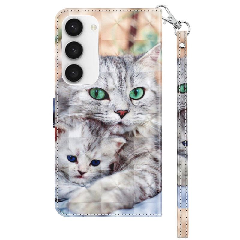 Capa Flip Para Samsung Galaxy S23 5G De Cordão Gatos Tangas