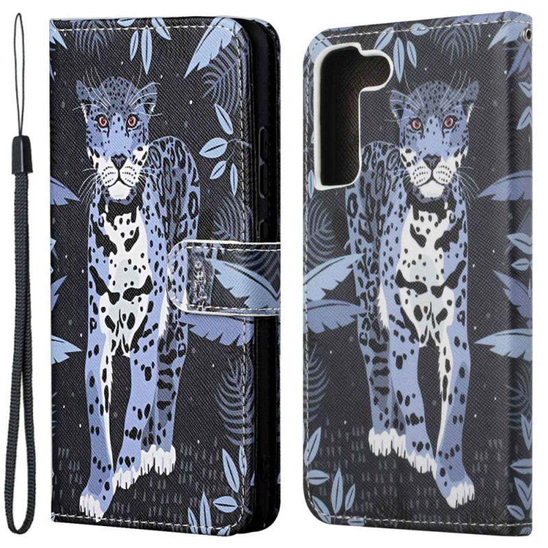 Capa Flip Para Samsung Galaxy S23 5G De Cordão Leopardo Strappy