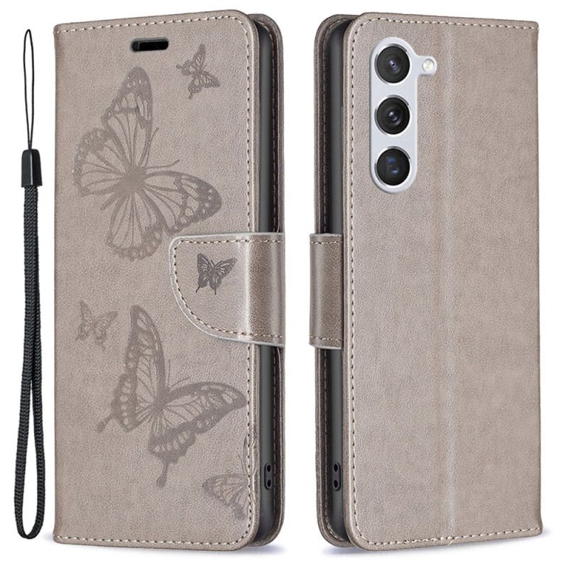 Capa Flip Para Samsung Galaxy S23 5G De Cordão Tanga Borboletas