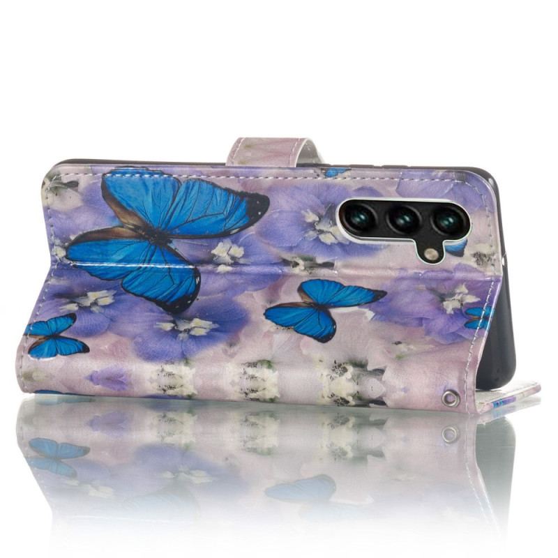 Capa Flip Para Samsung Galaxy S23 5G De Cordão Tanga Borboletas Coloridas