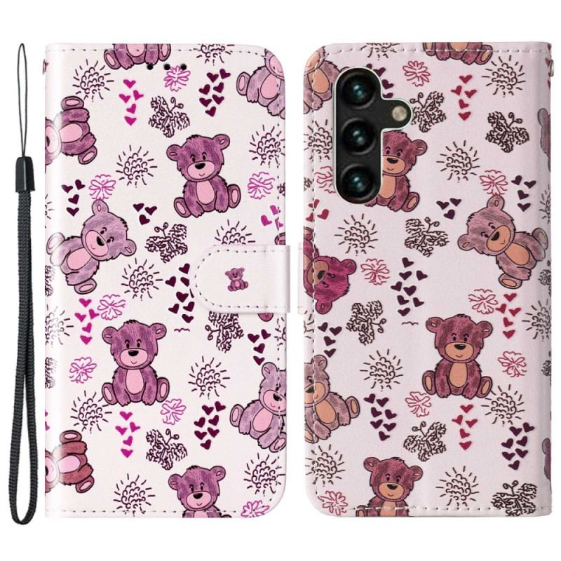 Capa Flip Para Samsung Galaxy S23 5G De Cordão Ursinhos De Pelúcia