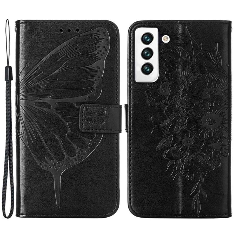 Capa Flip Para Samsung Galaxy S23 5G Design De Borboleta Com Cordão