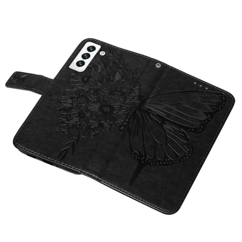 Capa Flip Para Samsung Galaxy S23 5G Design De Borboleta Com Cordão