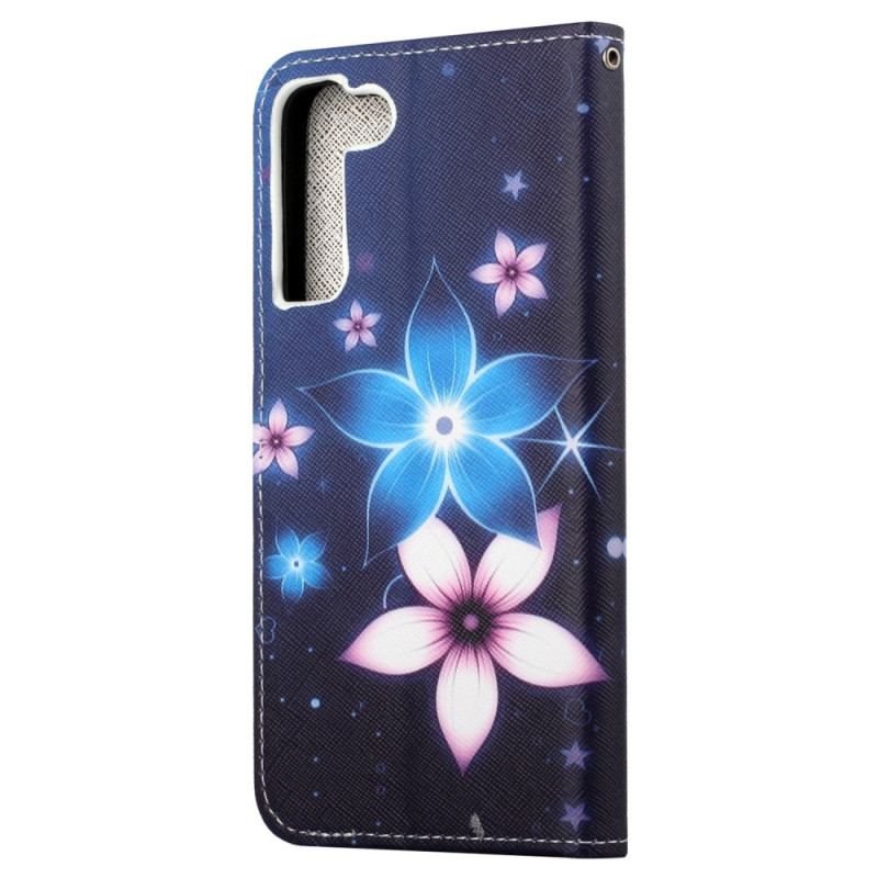 Capa Flip Para Samsung Galaxy S23 5G Flores Lunares