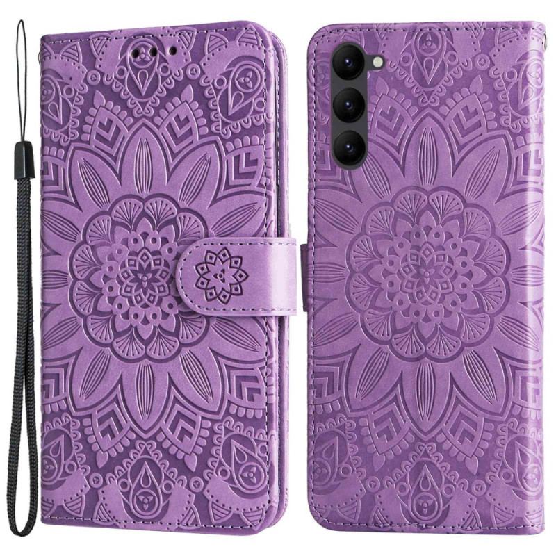 Capa Flip Para Samsung Galaxy S23 5G Mandala Sol Com Cordão