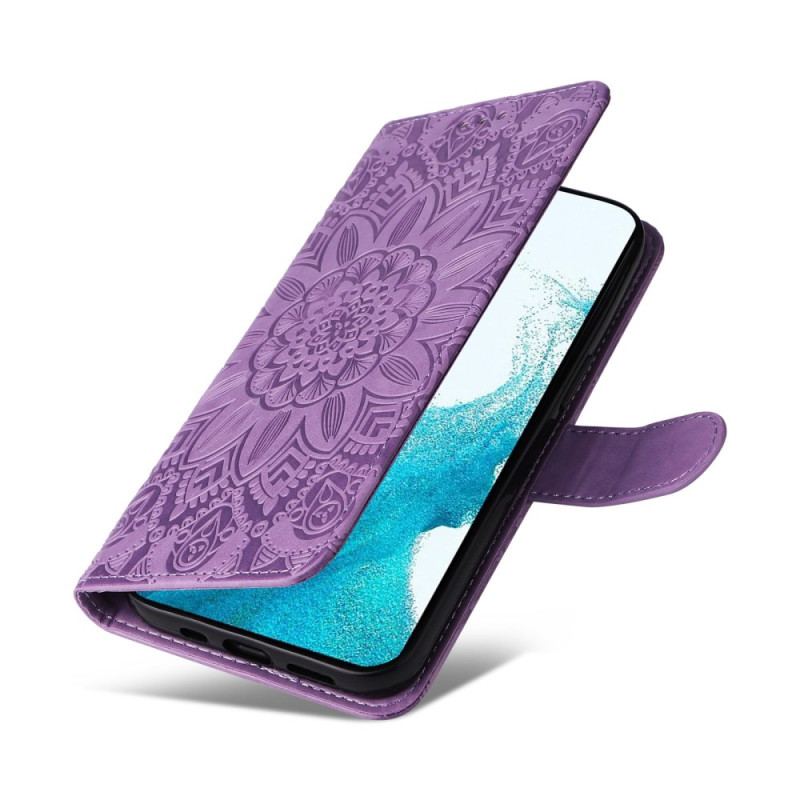 Capa Flip Para Samsung Galaxy S23 5G Mandala Sol Com Cordão