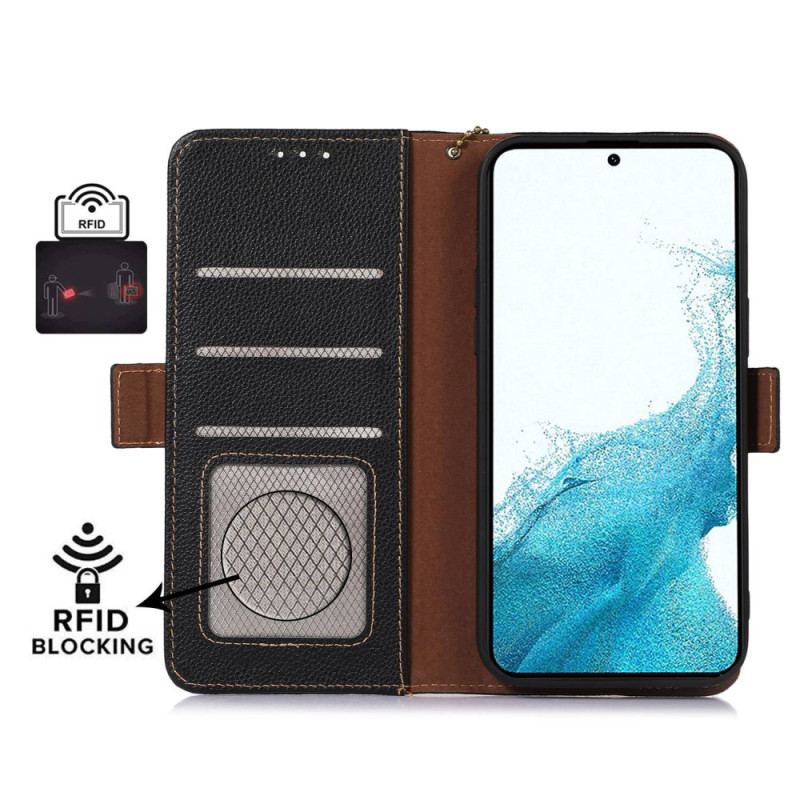 Capa Flip Para Samsung Galaxy S23 5G Rfid De Couro Genuíno