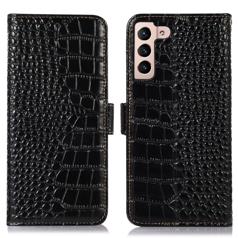 Capa Flip Para Samsung Galaxy S23 5G Rfid Estilo Crocodilo