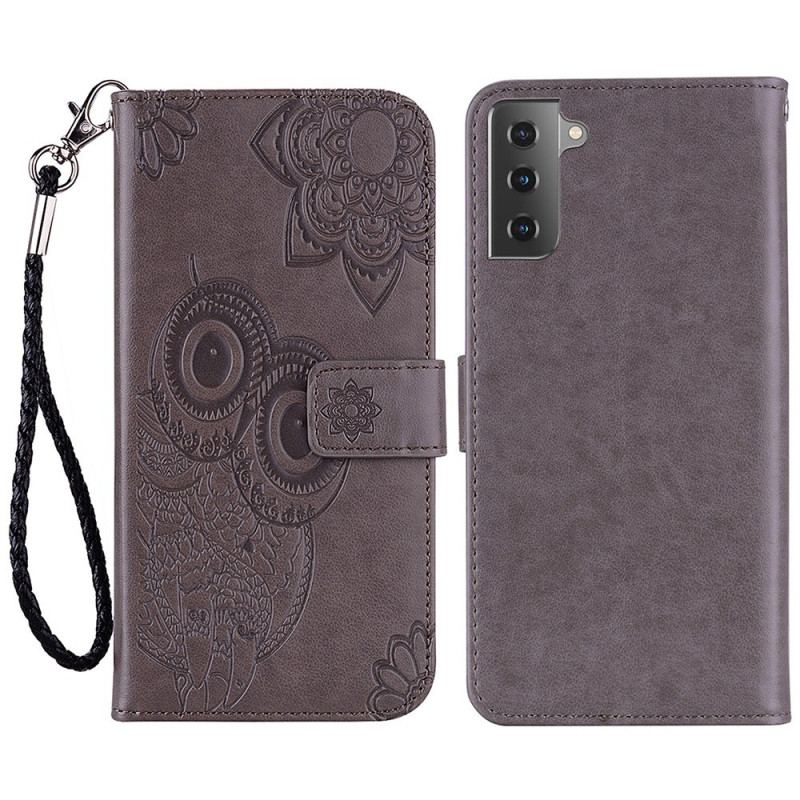 Capa Folio Para Samsung Galaxy S23 5G Coruja Mandala E Cordão