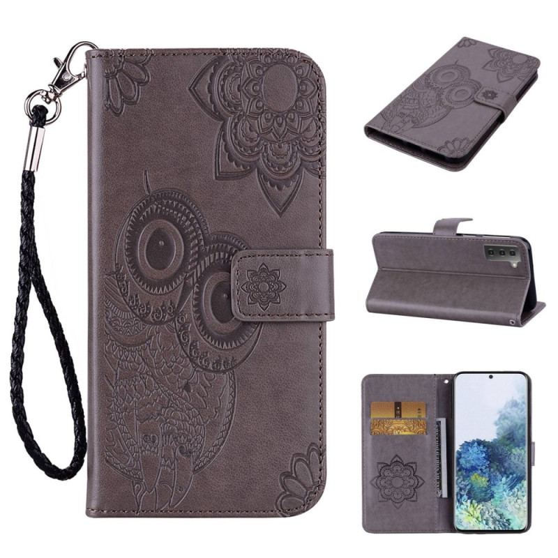 Capa Folio Para Samsung Galaxy S23 5G Coruja Mandala E Cordão